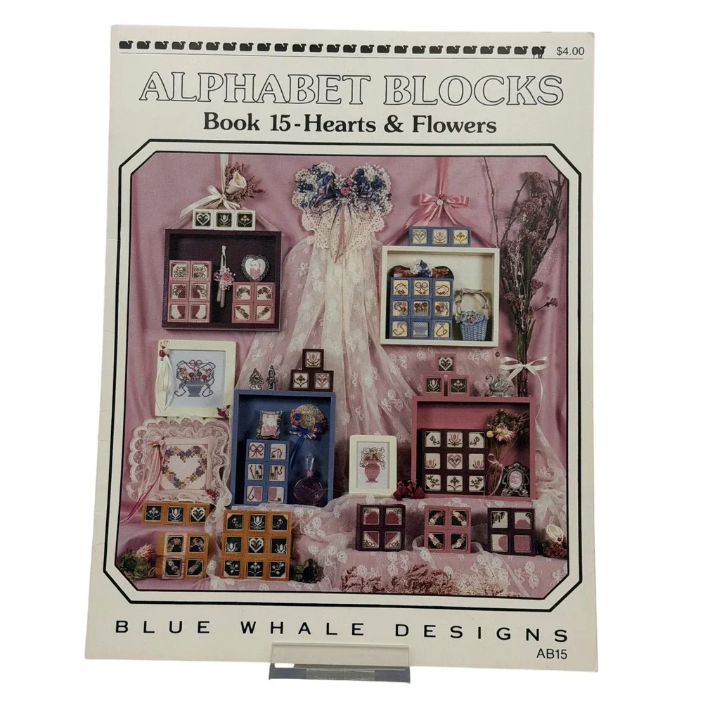Blue Whale Designs Alphabet Blocks Book 15 Hearts & Flowers Cross Stitch Pattern